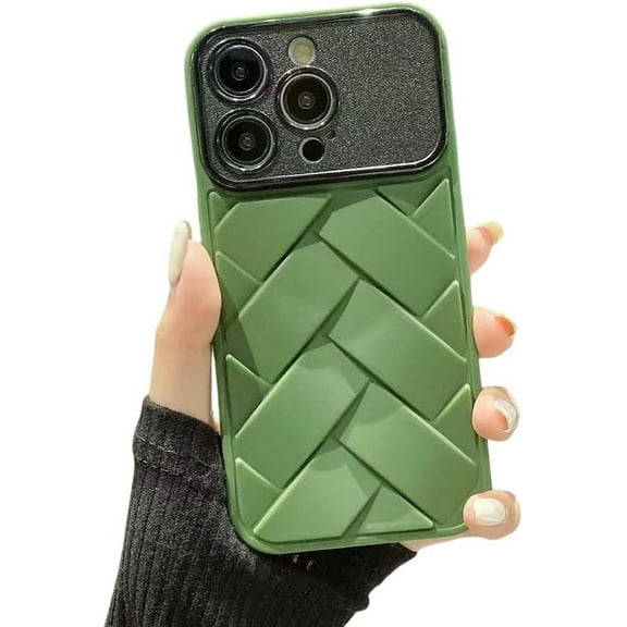 Designed for iPhone Case,Luxury 3D Woven Pattern Large View Camera Lens Protection Shockproof Protective Cover Phone Case (iPhone 14 Pro Max,Green)