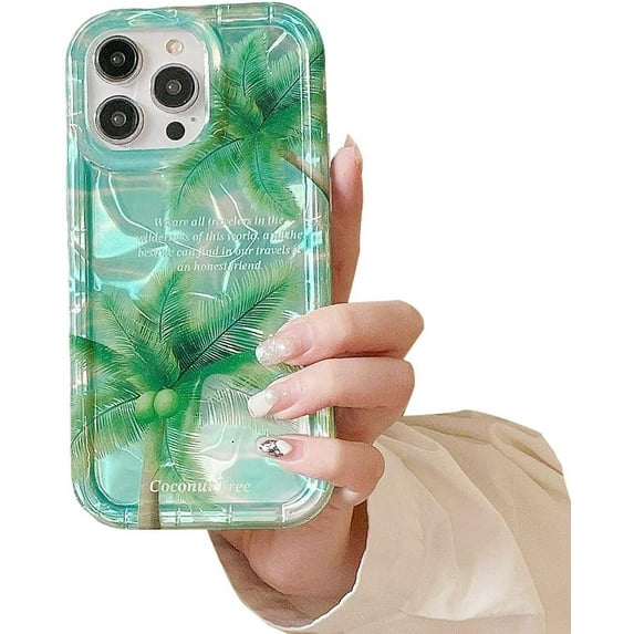 Designed for iPhone Case,Luxury Coconut Tree Water Ripple Pattern Bling Shockproof Protective Cover Phone Case (iPhone 15 Pro,Green)