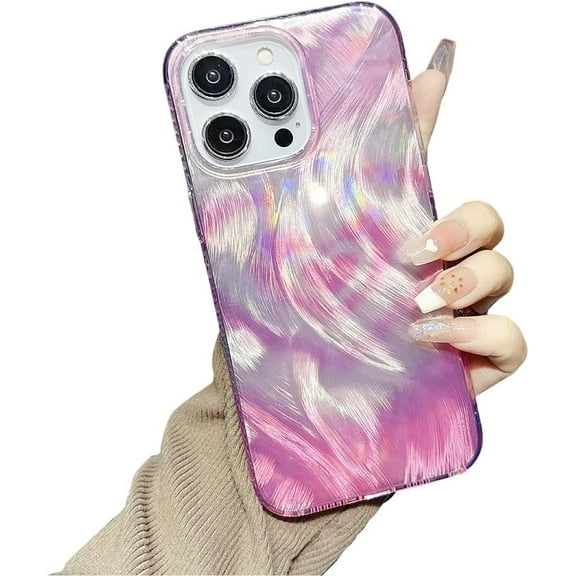 Designed for iPhone Case,Luxury Crystal Mixed Color Feather Pattern Blu-ray Gradient Shockproof Protective Cover Phone Case (iPhone 14 Pro,Pink)