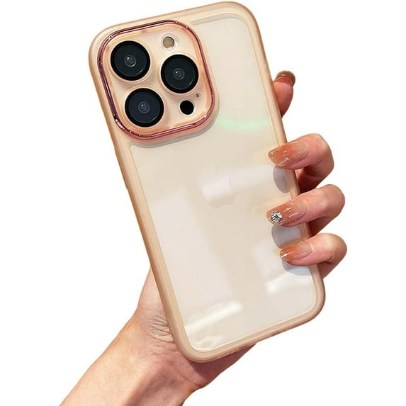 Designed for iPhone Case,Luxury Electroplated Camera Lens Protection Matte Frame Clear Shockproof Protective Cover Phone Case (Pink,iPhone 15)