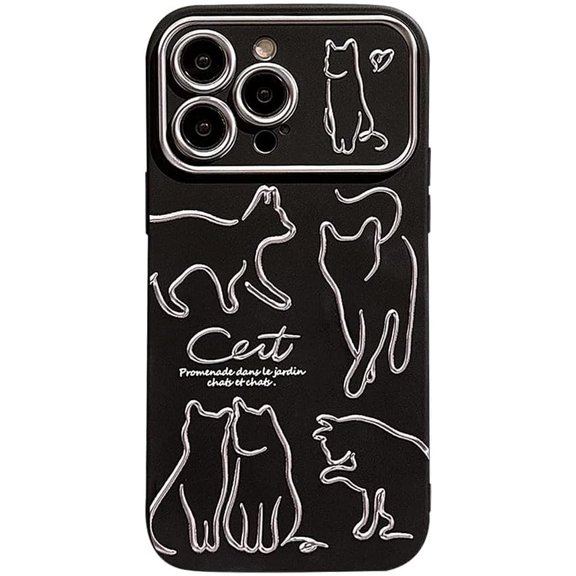 Designed for iPhone Case,Luxury Electroplated Cat Shape Line Large View Camera Lens Protection Shockproof Cover Phone Case (iPhone 11,Black)