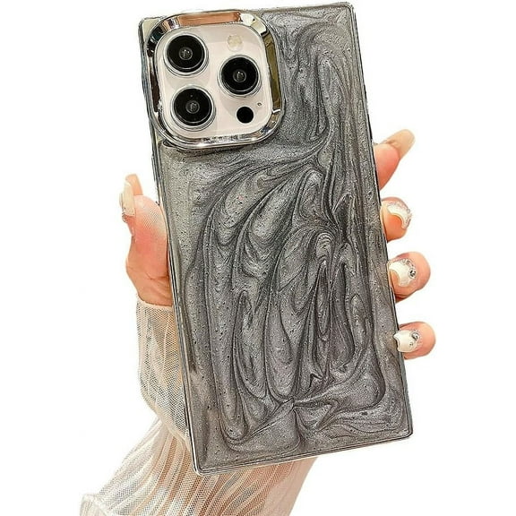 Designed for iPhone Case,Luxury Electroplated Flowing Drip Glue Shockproof Protective Cover Phone Case (iPhone 15 Pro Max,Grey)