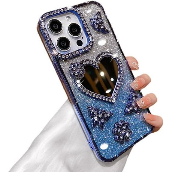 Designed for iPhone Case,Luxury Electroplated Glitter Bling Mirror Spark Sparkly Shockproof Protective Cover Phone Case (iPhone 14 Pro,Blue)