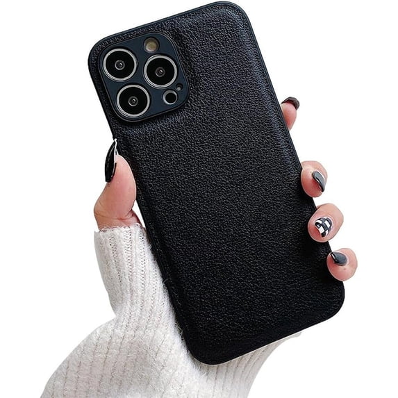 Designed for iPhone Case,Luxury Leather Skin Touch Camera Lens Protection Shockproof Protective Cover Phone Case (iPhone 15 Plus,Black)