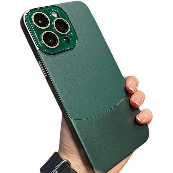 Designed for iPhone Case,Luxury Matte Pu Leather Crystal Camera Lens Protection Shockproof Protective Cover Phone Case (Green,iPhone 12)