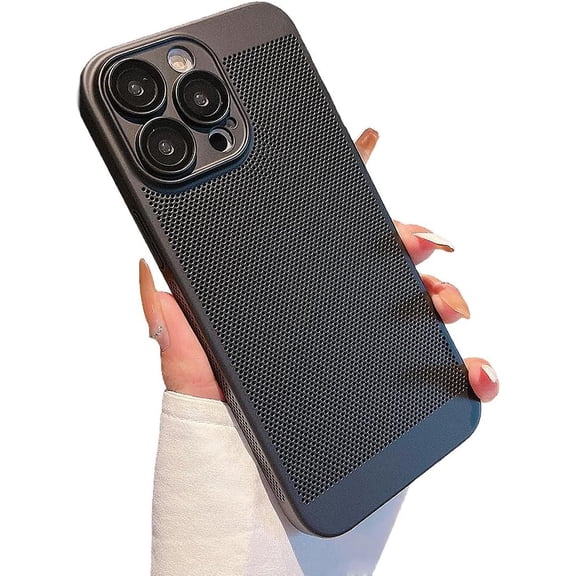 Designed for iPhone Case,Luxury Mesh Heat Dissipation Camera Lens Protection Shockproof Protective Cover Phone Case (Black,iPhone 13 Pro)