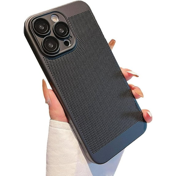 Designed for iPhone Case,Luxury Mesh Heat Dissipation Camera Lens Protection Shockproof Protective Cover Phone Case (Black,iPhone 15 Pro)