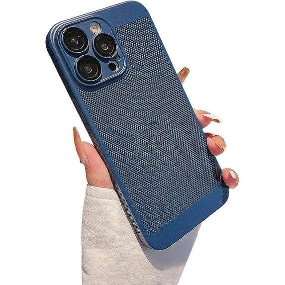 Designed for iPhone Case,Luxury Mesh Heat Dissipation Camera Lens Protection Shockproof Protective Cover Phone Case (Blue,iPhone 15)