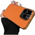 thumbnail image 1 of Designed for iPhone Case,Luxury Premium Faux Leather Camera Lens Protection Shockproof Protective Cover Phone Case (Orange,iPhone 14 Pro Max), 1 of 6