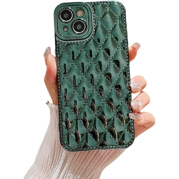 Designed for iPhone Case,Luxury Rhombus Glitter Sparkle Sparkly Bling Camera Lens Protection Shockproof Protective Cover Phone Case (iPhone 15,Green)