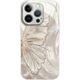 thumbnail image 1 of Designed for iPhone Case,Luxury Tempered Glass Butterfly Pattern Camera Lens Protection Shockproof Protective Cover Phone Case (White,iPhone 15 Pro), 1 of 5