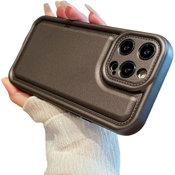 Designed for iPhone Case,PU Leather Pattern Oval Shape Camera Lens Protection Shockproof Protective Cover Phone Case (Brown,iPhone 12 Pro)