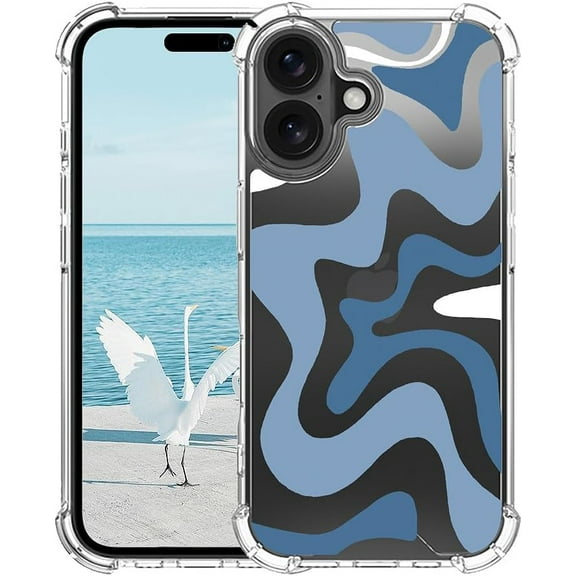 Designed for iPhone Case,Water Ripple Pattern Clear Four Corners Anti-Drop Silicone Shockproof Protective Cover Phone Case (iPhone 14,Blue)