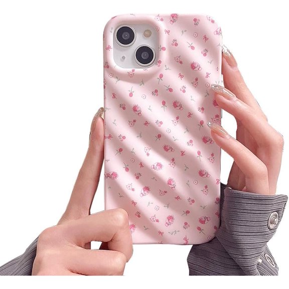 Designed for iPhone Case,Water Ripple Wave Floral Pattern Chrome Shockproof Protective Cover Phone Case (iPhone 14 Plus,Pink)