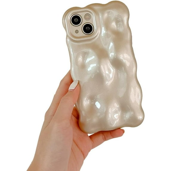 Designed for iPhone Case,Water Ripple Wave Meteorite Bubble Pattern Chrome Candy Color Shockproof Protective Cover Phone Case (iPhone 14,Off-White)