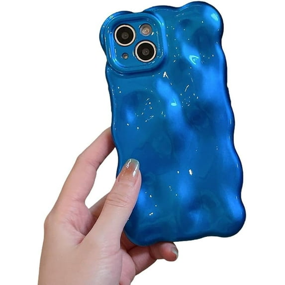 Designed for iPhone Case,Water Ripple Wave Meteorite Bubble Pattern Chrome Candy Color Shockproof Protective Cover Phone Case (iPhone 14 Pro,Blue)