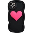 thumbnail image 1 of Designed for iPhone Case,Water Wave Frame with 3D Love Heart Camera Lens Protection Shockproof Protective Cover Phone Case (iPhone 15 Plus,Black), 1 of 6