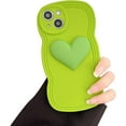 thumbnail image 1 of Designed for iPhone Case,Water Wave Frame with 3D Love Heart Camera Lens Protection Shockproof Protective Cover Phone Case (iPhone 15 Pro,Green), 1 of 6