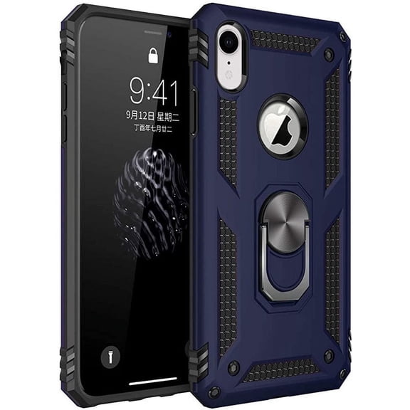 Entronix Heavy Duty Case Designed for iPhone XR, Rotating Ring Protective Cover, Navy