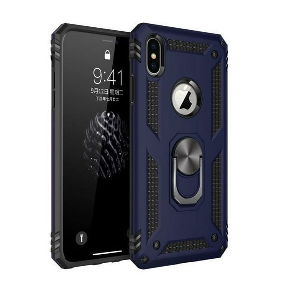 Entronix Heavy Duty Case Designed for iPhone X, Rotating Ring Protective Cover, Navy