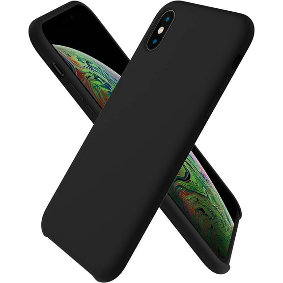Designed for iPhone Xs Max Case, Liquid Silicone Soft Gel Rubber Phone Case Cover for iPhone Xs Max(2018) 6.5 inch with Open Bottom-Black