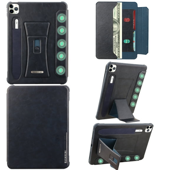 Designed for iPad Air 13 2025 / 2024 Wallet Case, PU Leather + TPU, Detachable Magnetic Front Cover +Back Cover, with Kickstand & Card Slots & Cash Pocket & Pen Slot, Kids Friendly, Black