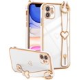 thumbnail image 1 of Designed for iPhone 11 6.1 inch Case,Luxury Plating Edge Love Hearts Pattern with Wristband Kickstand Camera Lens Protection,Soft Shockproof Cover for Girls Women,White, 1 of 8