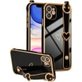 thumbnail image 1 of Designed for iPhone 11 6.1 inch Case,Luxury Plating Edge Love Hearts Pattern with Wristband Kickstand Camera Lens Protection,Soft Shockproof Cover for Girls Women,Black, 1 of 13