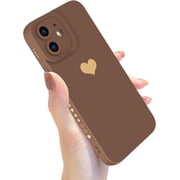 Designed for iPhone 11 Case 6.1 in for Women Slim Silicone Camera Lens Protective Case with Cute Gold Heart Pattern Silky-Soft Touch Shockproof Cover for iPhone 11-Brown