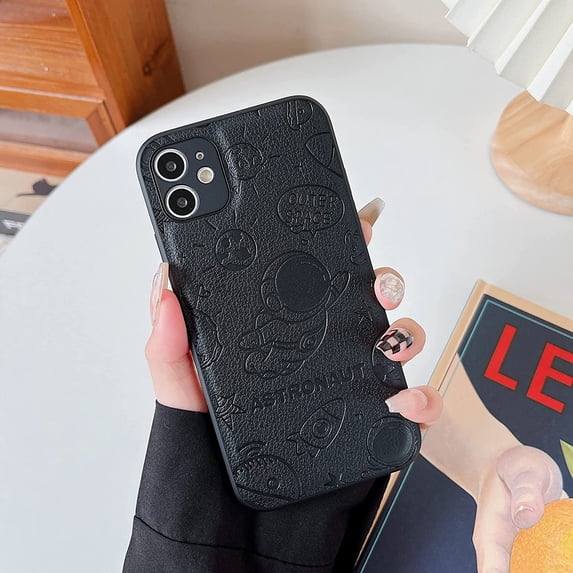 Designed for iPhone 11 Case,Cute Astronaut Outer Space Pattern Case for Women Girls Boys,Premium Leather Shockproof Protective Cover for iPhone 11,6.1 inch - Black