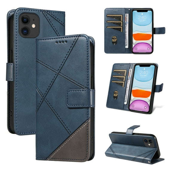 Designed for iPhone 11 Case Wallet, Men Women Flip Folio Cover with PU Leather Stand Credit Card Holders Slots Wrist Strap Magnetic Clasp Phone Case for iPhone 11, Blue
