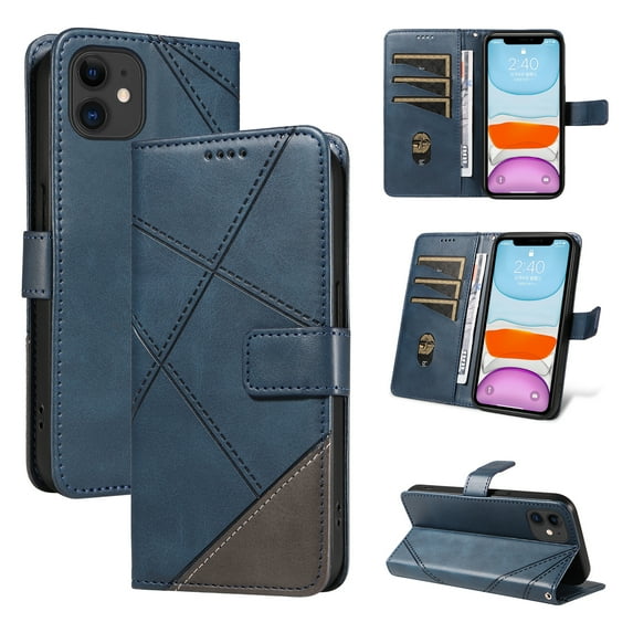 Designed for iPhone 11 Case Wallet, Men Women Flip Folio Cover with PU Leather Stand Credit Card Holders Slots Wrist Strap Magnetic Clasp Phone Case for iPhone 11, Blue