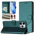 thumbnail image 1 of Designed for iPhone 11 Flip Phone Case,With Card Slots,PU Leather Flip Folding Kickstand,With Shoulder Strap and Wrist Strap,Honeycomb Pattern Design,Shockproof Wallet Case,Darkgreen, 1 of 11