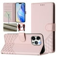 thumbnail image 1 of Designed for iPhone 11 Flip Phone Case,With Card Slots,PU Leather Flip Folding Kickstand,With Shoulder Strap and Wrist Strap,Honeycomb Pattern Design,Shockproof Wallet Case,Pink, 1 of 11