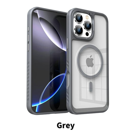 Designed for iPhone 11 Magnetic Phone Case,Compatible with Mag-Safe,Metal Button,Military Grade Drop Protection,Shockproof Rugged Ultra Slim Transparent Back Phone Case,Gray