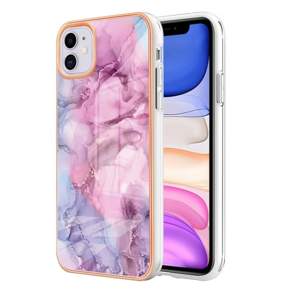 Designed for iPhone 11 Marble Case, Ultra Thin Girls Women Plating Marble Designed Flexible Soft TPU IMD Marble Protective Case Cover for iPhone 11 - Pink