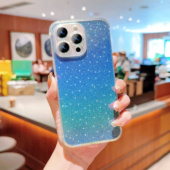 Designed for iPhone 11 Pro Case, Glitter Gradient Shiny Bling Paper Clear Shell Case, Slim Lightweight Shockproof Protective Rubber Bumper Phone Cover for iPhone 11 Pro, Blue