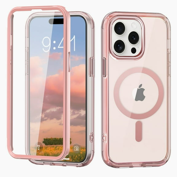 Designed for iPhone 11 Pro Max Case Magnetic, [Compatible with Magsafe] Built-in Screen Protector Dustproof Clear Phone Case Not Yellowing Military-Grade Drop Protection Shockproof Bumper, Pink