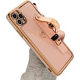 thumbnail image 1 of Designed for iPhone 11 Pro Max Case with Wrist Strap Loop Luxury Love Heart Plating Gold Bumper Phone Cover Wristband Kickstand Full Body Protective Slim Case for Women-Pink, 1 of 12