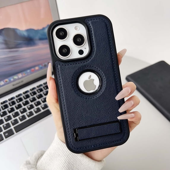 Designed For iPhone 11 Pro Max Phone Case,Built-in Contractile Kickstand,Logo View PU Leather Shockproof Anti-fall Ultra Slim Lightweight Rugged Scratch-Resistant Durable Phone Case,Blue