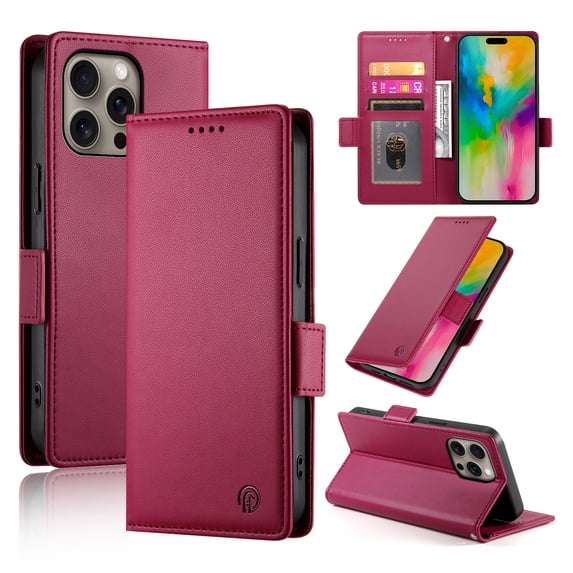 Designed for iPhone 11 Pro Max Wallet Case, with Card Slots Strong Magnetic Closure PU Leather Flip Fold Shockproof Kickstand Durable Purse Flip Case for iPhone 11 Pro Max - Winered