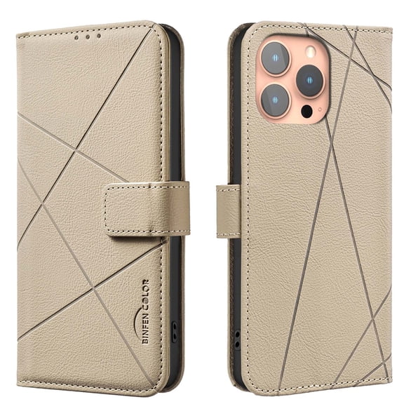 Designed for iPhone 11 Pro Max Wallet Phone Case,Premium Line Embossing PU Leather Magnetic Flip Folio Case with RFID Blocking Credit Card Slots,With Kickstand,Shockproof Phone Case,Beige