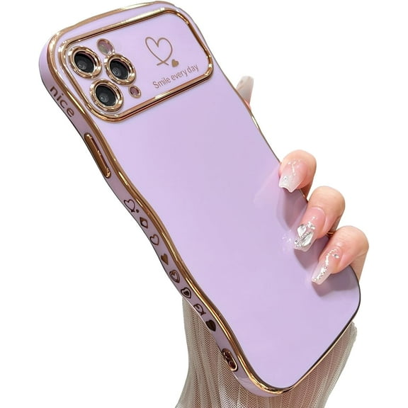 Designed for iPhone 11 Pro case Cute Wavy Edge Luxury electroplated Love Phone case for Women Girls, Full Camera Lens Protection Shockproof Phone case for iPhone 11 Pro,Light Purple