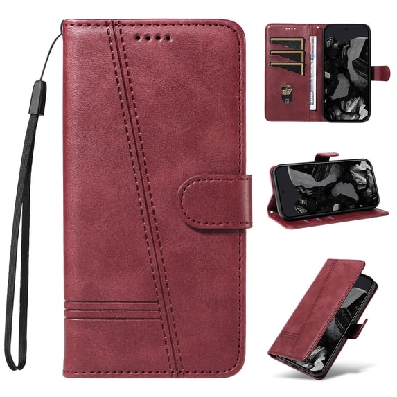 Designed for iPhone 11 Wallet Case, Vintage PU Leather Stand Credit Card Holders Slots Lanyard Flip Folio Cover Case Full Body Protection Compatible with iPhone 11, Winered