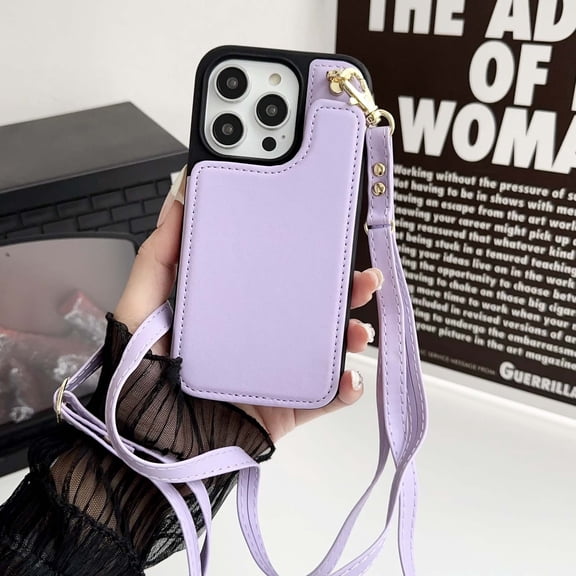 Designed for iPhone 11 Wallet Phone Case,with Card Slots,RFID Blocking PU Leather Double Magnetic Clasp Design,Back Folio Kickstand,With Shoulder Strap,Shockproof Phone Case,Purple