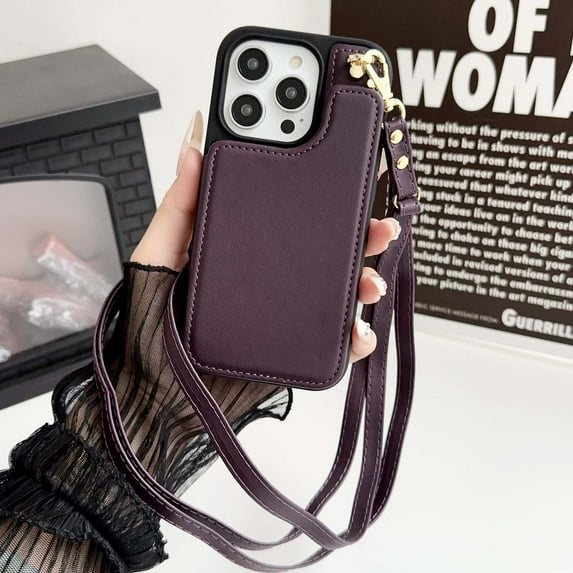 Designed for iPhone 11 Wallet Phone Case,with Card Slots,RFID Blocking PU Leather Double Magnetic Clasp Design,Back Folio Kickstand,With Shoulder Strap,Shockproof Phone Case,Darkpurple