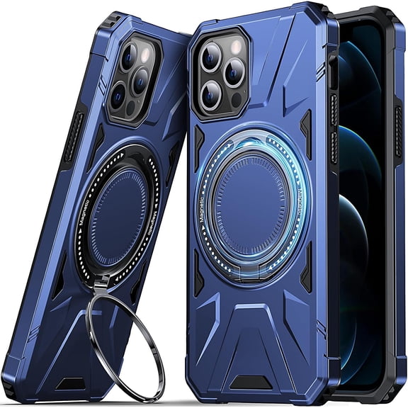 Designed for iPhone 12/12 Pro Case, Hard Rugged Shockproof, with 360 Rotate Ring Kickstand, Heavy Duty Protection Hard Phone Case Cover for iPhone 12/iPhone 12 Pro, Blue