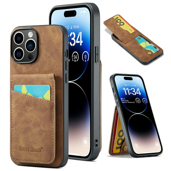 Designed for iPhone 12/12 Pro Credit Card Slots Flip Wallet Back Case, Vintage Ultra Slim Premium PU Leather Magnetic Snap Kickstand Drop Protective Phone Cover with RFID Blocking, Brown