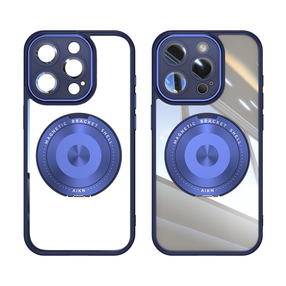 Designed for iPhone 12 Crystal Clear Back Case, Luxury Case with Lens Protector Drop Protective Magnetic Rotating Ring Kickstand Shockproof Thin Fit Phone Case Cover, Blue