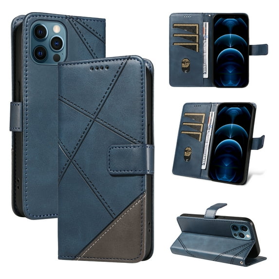 Designed for iPhone 12 Pro / 12 6.1" Case Wallet, Men Women Flip Folio Cover with PU Leather Stand Credit Card Holders Slots Wrist Strap Magnetic Clasp Phone Case for iPhone 12 Pro / 12 6.1", Blue